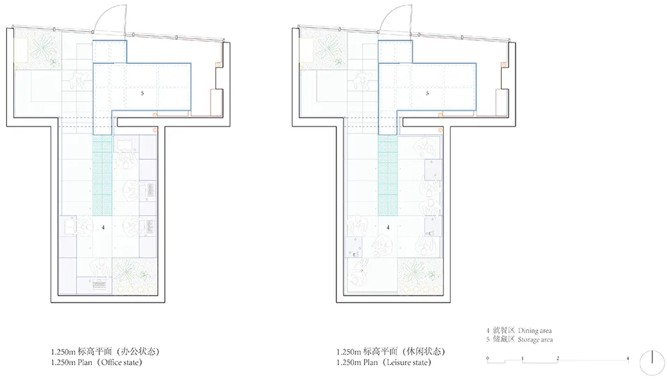 現代辦公大樓俯瞰視圖，包含各式房間與空間、廚房區域，乾淨線條與極簡元素，以白色為主調，並由自然光與人工燈光營造溫暖氛圍