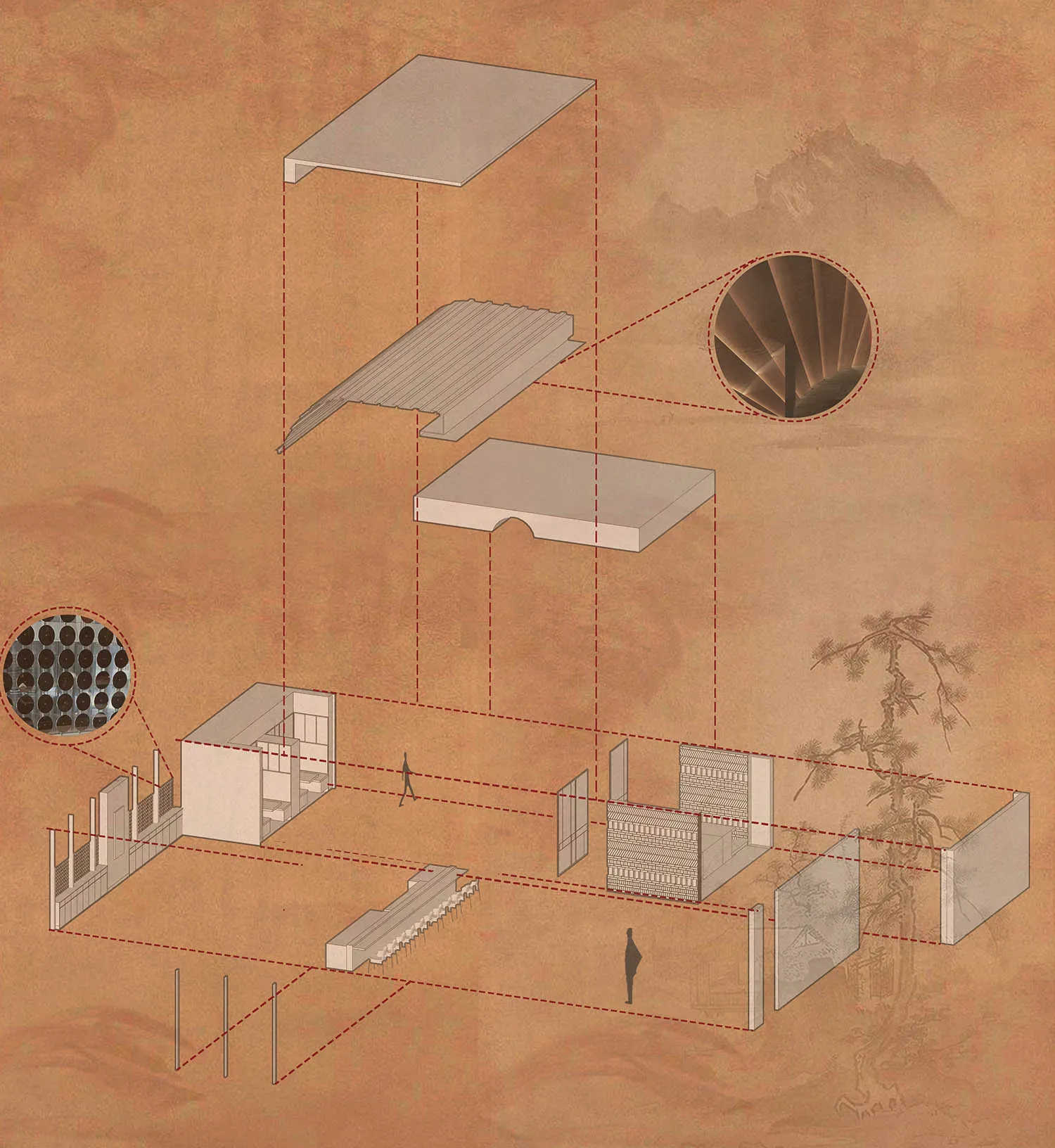Architectural drawing of a multi-level house with labeled rooms, windows, and doors, showing a clear top-down layout and design