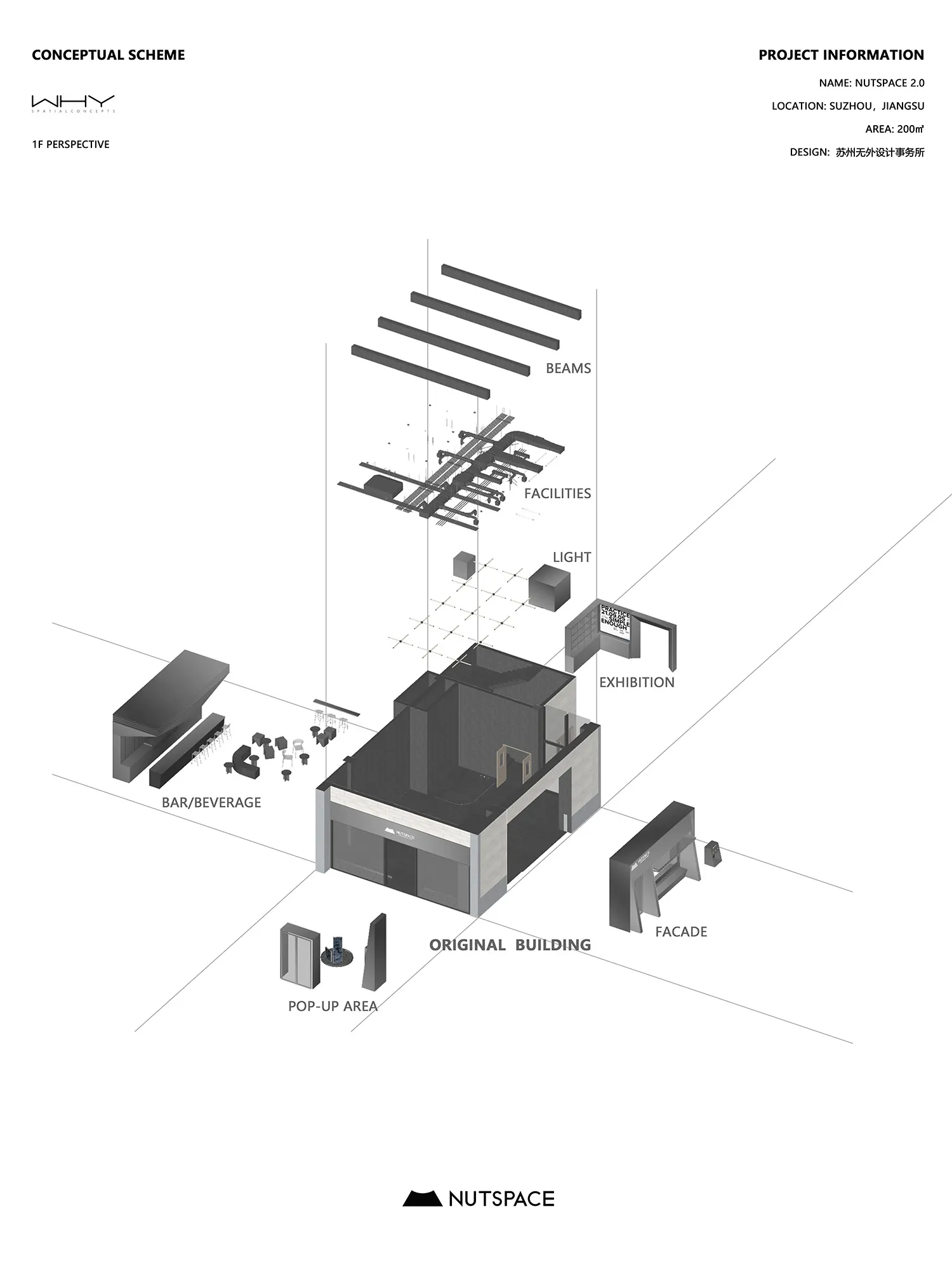 現代辦公大樓的 2D 平面圖，包含各式房間與尺寸，特色為大片開放空間、小型房間、廚房及衛浴