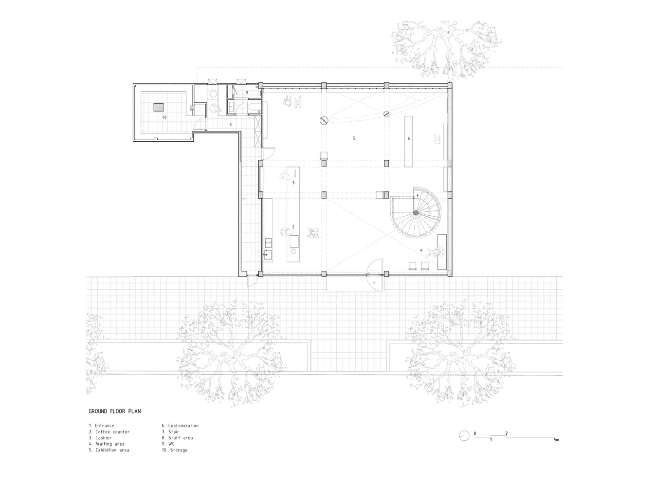 2D floor plan of a modern living area with kitchen, featuring walls, doors, windows, furniture, and appliances