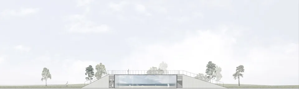 繁忙都市景象，大型玻璃牆建築外有人行走互動