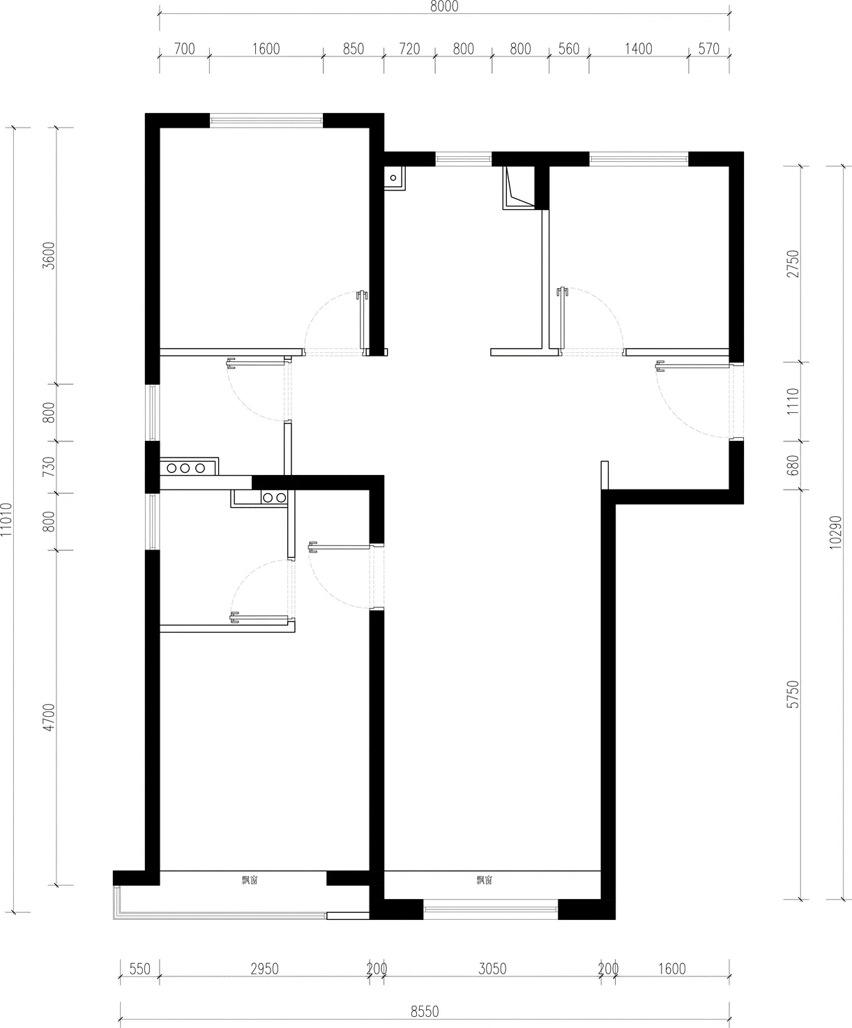 Empty modern house with a cross on the wall, featuring a concrete structure and a top-down floor plan layout with room dimensions and labels