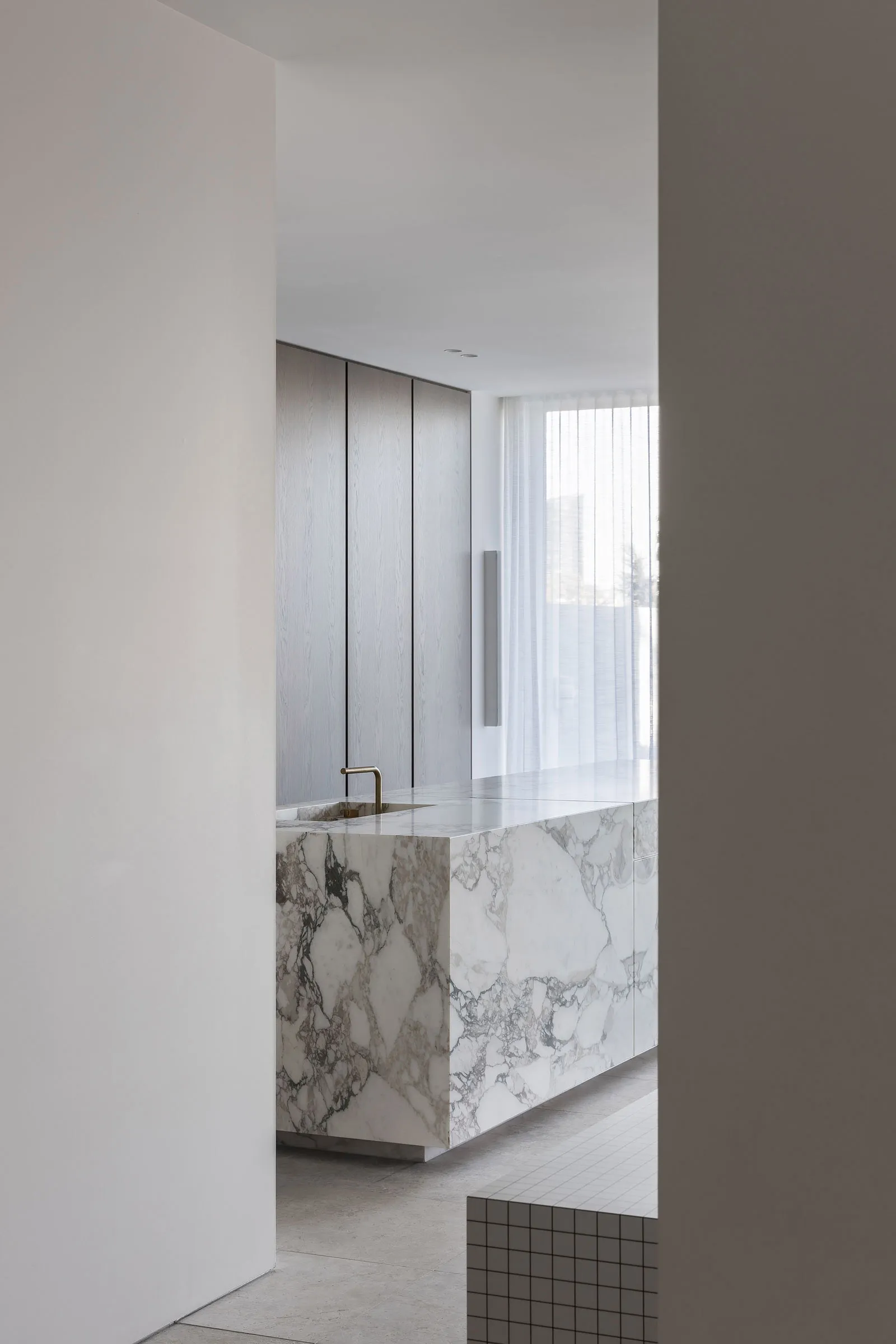 Marble bathroom countertop with a minimalist sink and elegant appearance