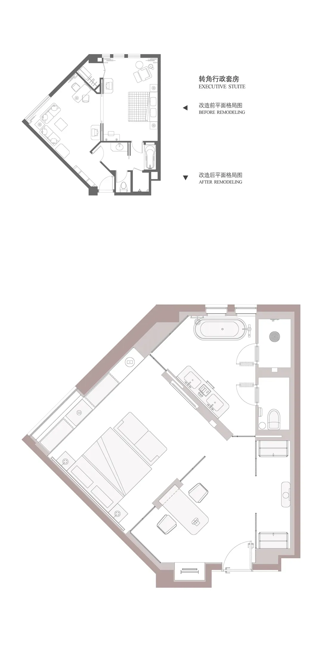 2D floor plan of a modern residential space with white and brown materials, featuring a living room, kitchen, and bathroom