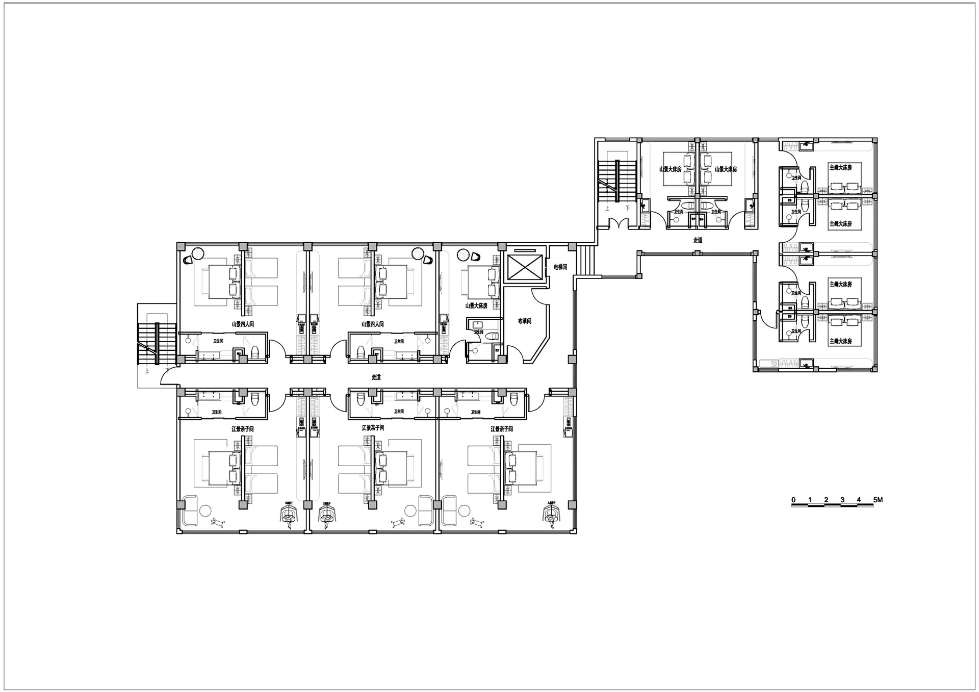 A modern building floor plan with clean lines, minimal decoration, and natural lighting from windows