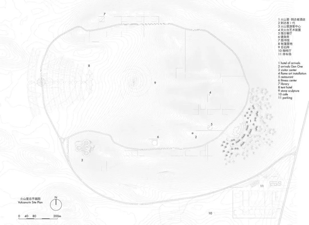 室內空間的2D側視圖，主要以白色和灰色為基調，混凝土和玻璃為主，自然光線充足