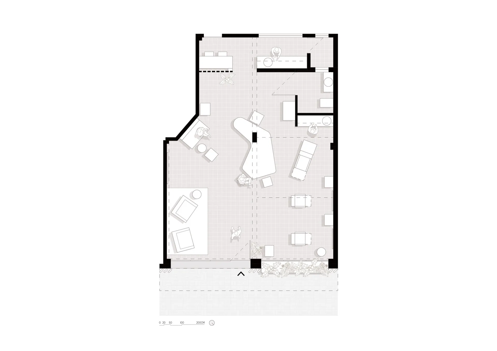 Clean and well-organized living room floor plan with modern furniture arrangement and natural lighting