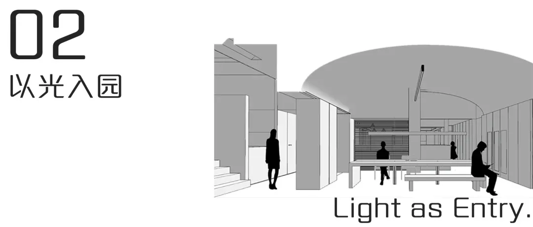 A modern room with a dining table, couch, and desk, lit by dim lighting, with a woman walking towards the desk, surrounded by white surfaces and minimal decor
