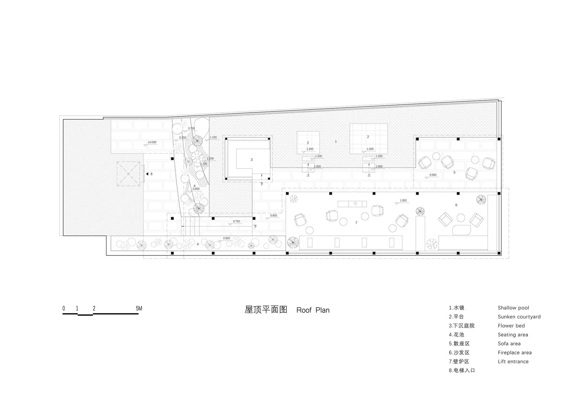現代餐廳的 2D 平面圖，包含餐桌、椅子、清楚標示與尺寸