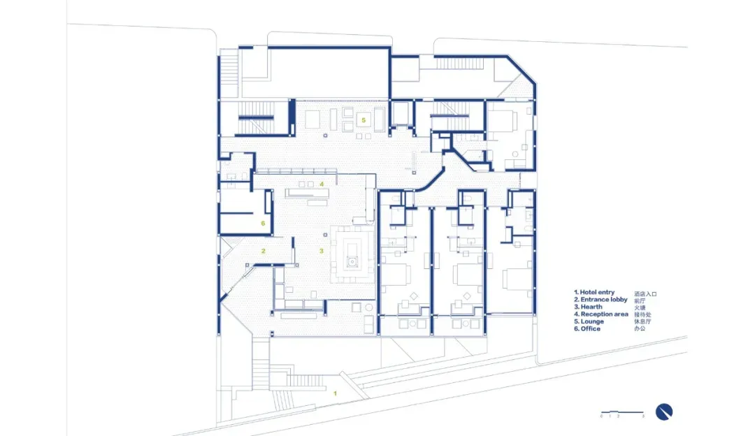 詳細現代建築樓層平面圖，包含房間、走廊及窗戶自然光
