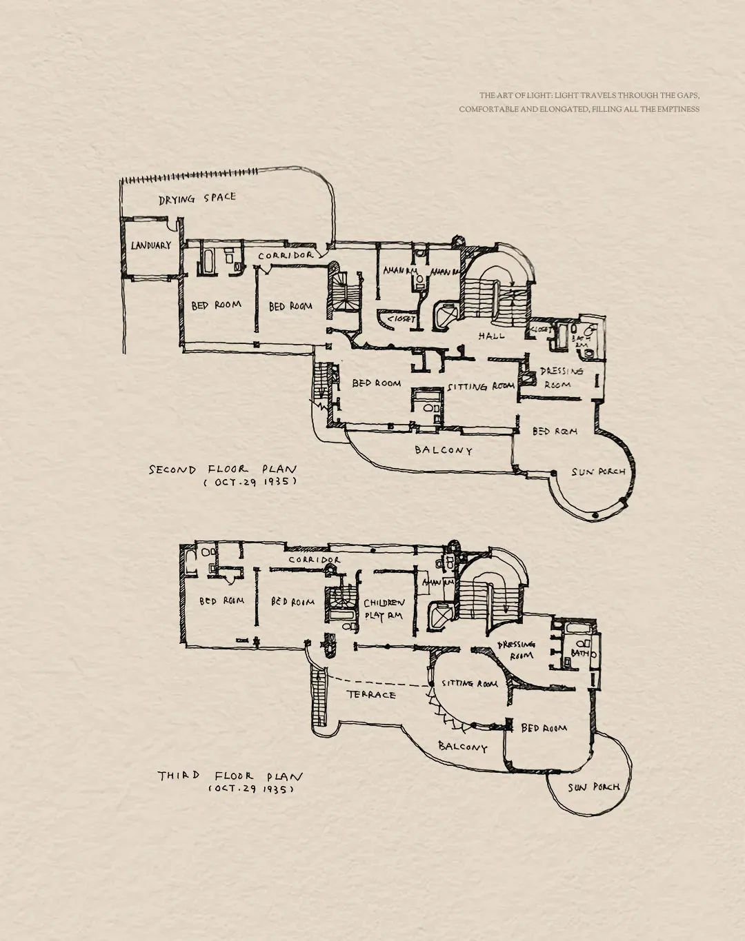 Black and white floor plan of a residential house with a simple layout, featuring wood and concrete elements
