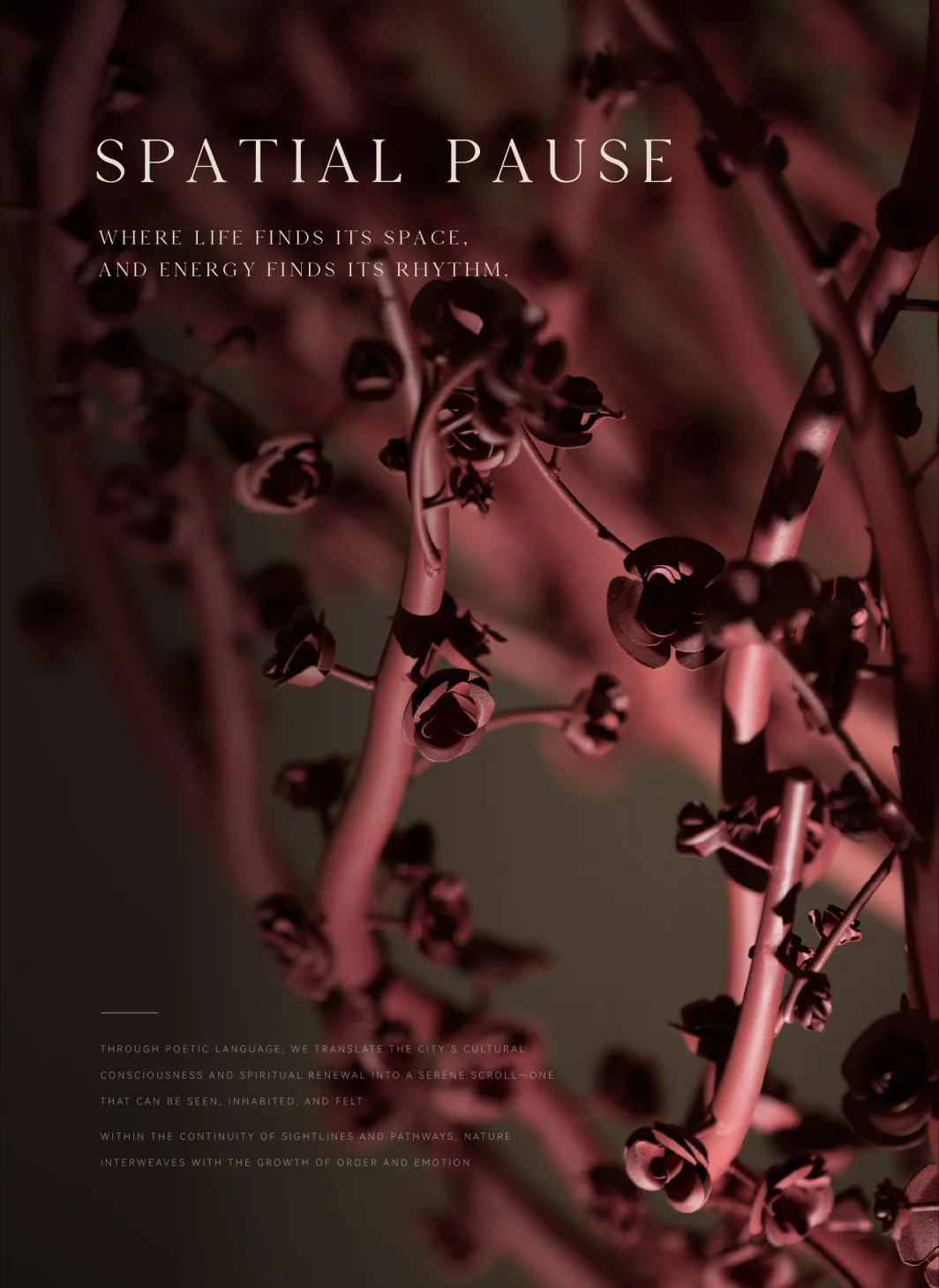 A red plant with purple flowers stands out against a dark background, creating a striking contrast