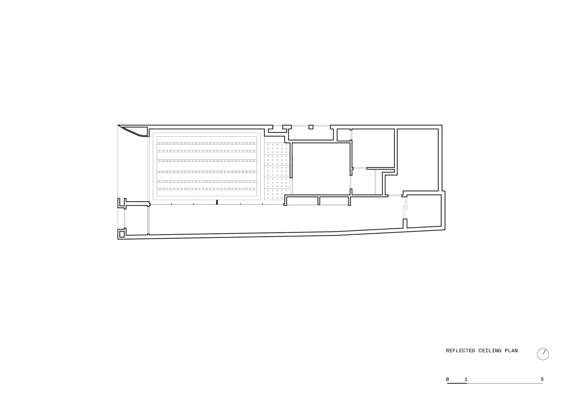 Black and white architectural reflected ceiling plan displaying lighting fixtures, air conditioning units, and ceiling heights for a modern apartment layout.