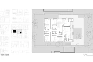 First floor architectural plan in black and white