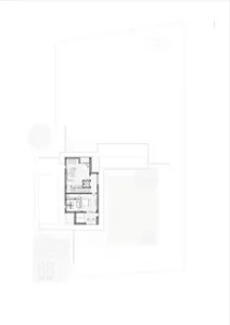 Modern architectural floor plan with a rendered/photographic view.