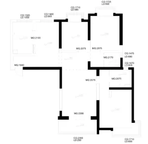 A detailed 2D architectural drawing of a modern floor plan.