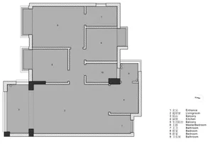Floor plan of a modern residential apartment with neutral color scheme