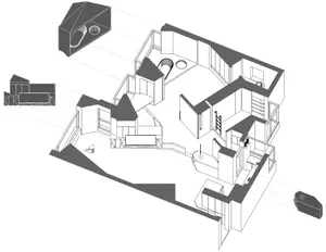 Modern architectural drawing of an interior design floor plan.