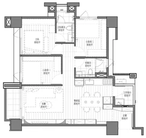 Modern residential interior design floor plan outlining rooms and spaces