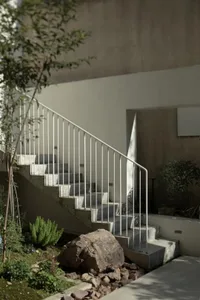 Concrete staircase with minimalist design, modern architectural decoration, and natural light.