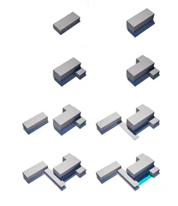 3D建築設計展示帶有混凝土元素的現代樓層平面圖。