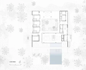 A modern residential floor plan with white integer grid lines on a white background.