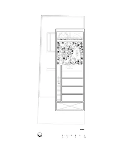 A detailed 2D architectural drawing of a modern interior space, featuring mixed media elements such as walls, floors, and fur