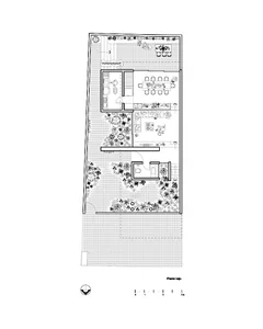 A detailed floor plan of a modern residential interior, showing the layout of rooms and spaces.