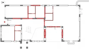Architectural 2D drawing depicting the layout of a basement floor plan in an unknown building.