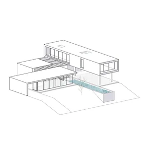Modern residential home with glass facade and minimalistic design