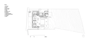 An architectural floor plan of a modern residential house.