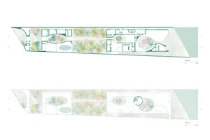 Modern office interior designed in paper technical plan format.
