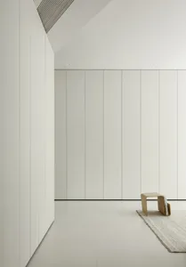 A minimalist white storage unit with sleek, clean lines and modern design.