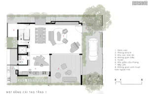 Modern residential floor plan featuring concrete finishes and an open living space.