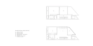 Technical architectural drawing of the third and fourth floors of a building, showing room numbers and layout.