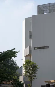 Modern concrete building with a minimalist design.