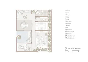 Second floor plan of a modern residential building with labeled rooms.