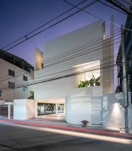A modern interior designed using concrete materials.