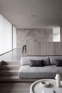 Minimalist living room with concrete elements