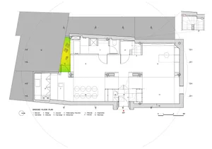 Detailed 2D architectural drawing of a modern residential apartment layout, including rooms, amenities, and spatial arrangeme