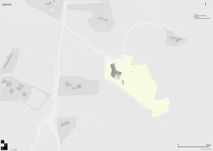 Aimasia Residence Site Plan showing the layout of a residential site with labeled structures and surrounding roads and buildi