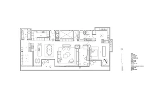 Modern architectural floor plan featuring multiple rooms and spaces.