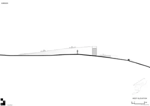 An architectural drawing showing an exterior view of a building made of concrete.
