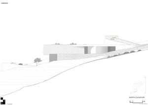 An architectural design drawing of a modern house constructed from concrete.