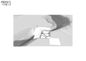 A paper-based floor plan depicting a modern interior design with a residential layout.