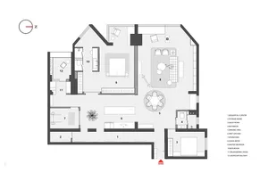 A 2D architectural drawing of a modern residential floor plan showing rooms and layout.