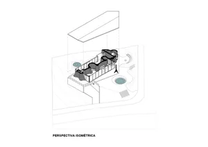 Perspective view of an industrial building with a metal structure and industrial design elements.