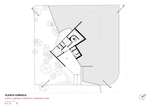 A technical drawing of the subsoil plan of a modern architectural design.
