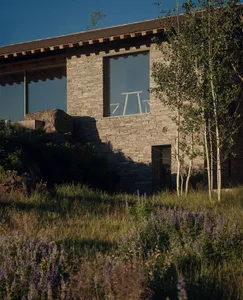A modern residential exterior made with stone mortar