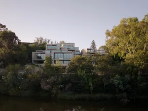 Modern residential building with glass windows